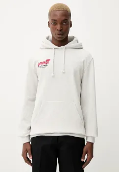 Tommy Jeans hanorac de bumbac culoarea gri, cu gluga, cu imprimeu, DM0DM22086 imagine