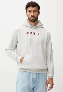 Tommy Jeans hanorac de bumbac culoarea gri, cu gluga, cu imprimeu, DM0DM22113 imagine