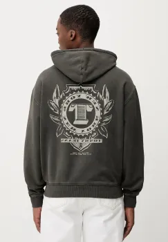 Tommy Jeans hanorac de bumbac culoarea gri, cu gluga, cu imprimeu, DM0DM22367 imagine