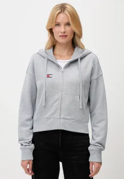 Tommy Jeans hanorac de bumbac culoarea gri, cu gluga, cu imprimeu, DW0DW21147 imagine
