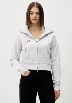 Tommy Jeans hanorac de bumbac culoarea gri, cu gluga, melanj, DW0DW21976 imagine