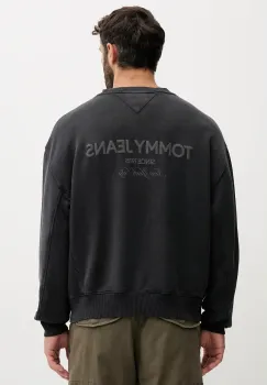 Tommy Jeans hanorac de bumbac culoarea gri, cu imprimeu, DM0DM22079 imagine