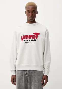 Tommy Jeans hanorac de bumbac culoarea gri, cu imprimeu, DM0DM22087 imagine