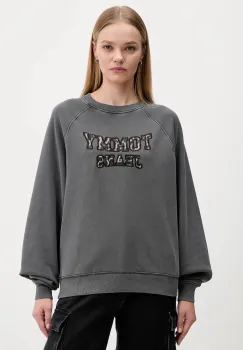 Tommy Jeans hanorac de bumbac culoarea gri, cu imprimeu, DW0DW21959 imagine