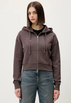 Tommy Jeans hanorac de bumbac culoarea maro, cu gluga, melanj, DW0DW21976 imagine