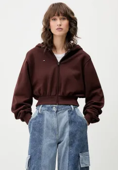 Tommy Jeans hanorac de bumbac culoarea maro, cu gluga, uni, DW0DW21590 imagine