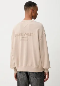 Tommy Jeans hanorac de bumbac culoarea maro, cu imprimeu, DM0DM22079 imagine