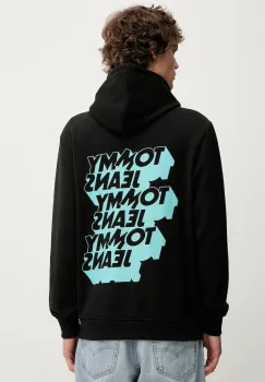 Tommy Jeans hanorac de bumbac culoarea negru, cu gluga, cu imprimeu, DM0DM21625 imagine