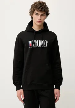 Tommy Jeans hanorac de bumbac culoarea negru, cu gluga, cu imprimeu, DM0DM22144 imagine