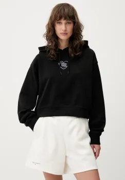 Tommy Jeans hanorac de bumbac culoarea negru, cu gluga, cu imprimeu, DW0DW21408 imagine