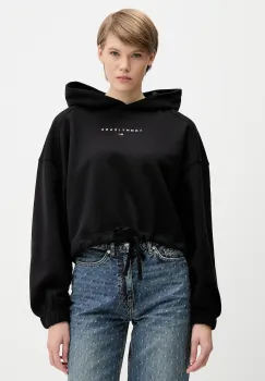Tommy Jeans hanorac de bumbac culoarea negru, cu gluga, cu imprimeu, DW0DW21607 imagine