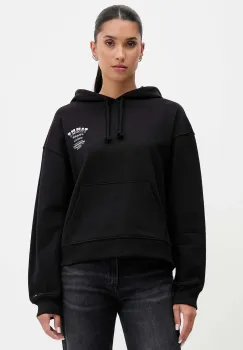 Tommy Jeans hanorac de bumbac culoarea negru, cu gluga, cu imprimeu, DW0DW21785 imagine