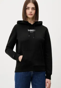 Tommy Jeans hanorac de bumbac culoarea negru, cu gluga, cu imprimeu, DW0DW21921 imagine