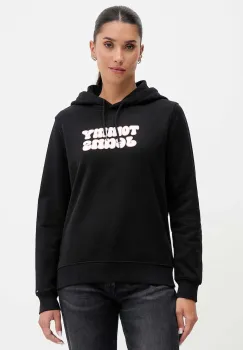 Tommy Jeans hanorac de bumbac culoarea negru, cu gluga, cu imprimeu, DW0DW21962 imagine