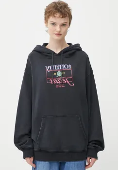 Tommy Jeans hanorac de bumbac culoarea negru, cu gluga, cu imprimeu, DW0DW22169 imagine