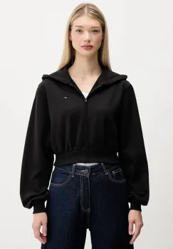 Tommy Jeans hanorac de bumbac culoarea negru, cu gluga, uni, DW0DW21590 imagine