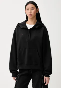 Tommy Jeans hanorac de bumbac culoarea negru, cu gluga, uni, DW0DW21924 imagine