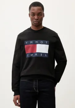 Tommy Jeans hanorac de bumbac culoarea negru, cu imprimeu, DM0DM22643 imagine