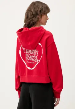 Tommy Jeans hanorac de bumbac culoarea rosu, cu gluga, cu imprimeu, DW0DW21408 imagine