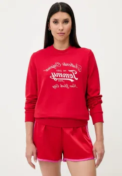 Tommy Jeans hanorac de bumbac culoarea rosu, cu imprimeu, DW0DW20942 imagine