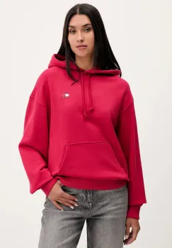 Tommy Jeans hanorac de bumbac culoarea roz, cu gluga, cu imprimeu, DW0DW19414 imagine