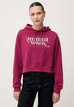 Tommy Jeans hanorac de bumbac culoarea roz, cu gluga, cu imprimeu, DW0DW20306 imagine