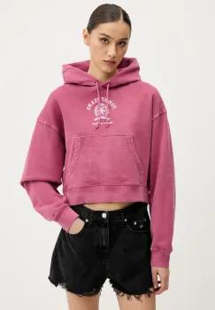Tommy Jeans hanorac de bumbac culoarea roz, cu gluga, cu imprimeu, DW0DW20311 imagine