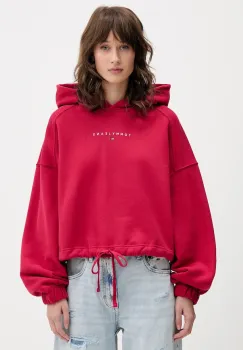 Tommy Jeans hanorac de bumbac culoarea roz, cu gluga, cu imprimeu, DW0DW21607 imagine