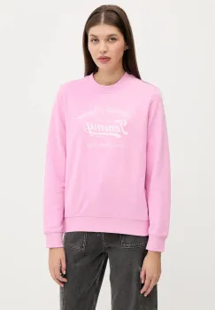 Tommy Jeans hanorac de bumbac culoarea roz, cu imprimeu, DW0DW20942 imagine
