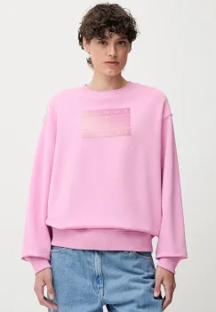 Tommy Jeans hanorac de bumbac culoarea roz, cu imprimeu, DW0DW21396 imagine