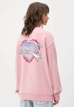 Tommy Jeans hanorac de bumbac culoarea roz, cu imprimeu, DW0DW21602 imagine