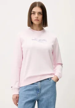 Tommy Jeans hanorac de bumbac culoarea roz, cu imprimeu, DW0DW21922 imagine