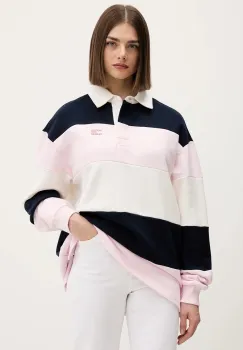 Tommy Jeans hanorac de bumbac culoarea roz, cu imprimeu, DW0DW21927 imagine