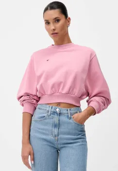 Tommy Jeans hanorac de bumbac culoarea roz, uni, DW0DW21831 imagine