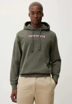 Tommy Jeans hanorac de bumbac culoarea verde, cu gluga, cu imprimeu, DM0DM22113 imagine