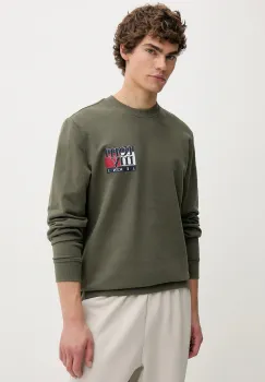 Tommy Jeans hanorac de bumbac culoarea verde, cu imprimeu, DM0DM22093 imagine