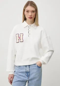Tommy Jeans hanorac de bumbac femei, culoarea bej, cu imprimeu, DW0DW20537 imagine