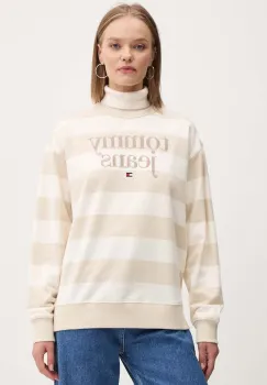 Tommy Jeans hanorac de bumbac femei, culoarea bej, modelator, DW0DW19041 imagine
