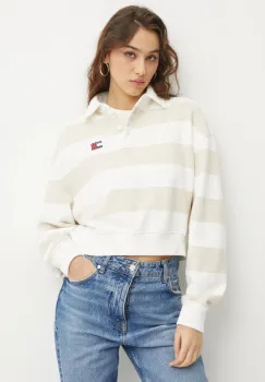 Tommy Jeans hanorac de bumbac femei, culoarea bej, modelator, DW0DW19409 imagine
