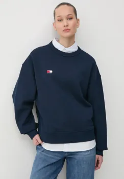 Tommy Jeans hanorac de bumbac femei, culoarea bleumarin, uni, DW0DW19408 imagine