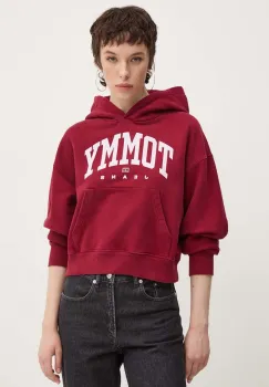 Tommy Jeans hanorac de bumbac femei, culoarea bordo, cu gluga, cu imprimeu, DW0DW19291 imagine