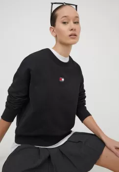 Tommy Jeans hanorac de bumbac femei, culoarea negru, cu imprimeu imagine
