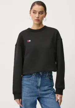 Tommy Jeans hanorac de bumbac femei, culoarea negru, uni, DW0DW19408 imagine