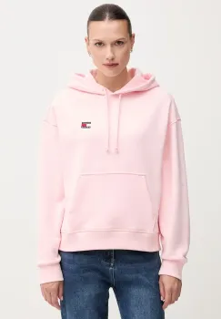 Tommy Jeans hanorac de bumbac femei, culoarea roz, cu gluga, cu imprimeu, DW0DW19414 imagine