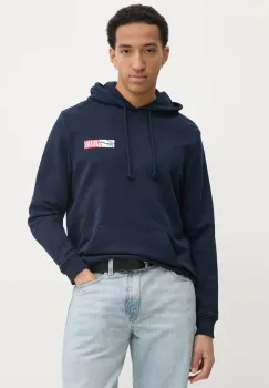 Tommy Jeans hanorac de bumbac pentru copii barbati, culoarea bleumarin, cu gluga, cu imprimeu, DM0DM20257 imagine