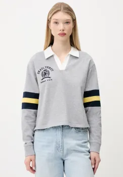 Tommy Jeans hanorac de bumbac pentru copii culoarea gri, cu imprimeu, DW0DW20312 imagine