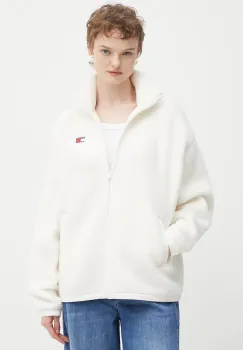 Tommy Jeans hanorac fleece culoarea bej, uni, DW0DW21596 imagine
