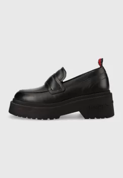 Tommy Jeans mocasini de piele TJW AVA LOAFER femei, culoarea negru, cu platforma, EN0EN02218 imagine