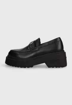 Tommy Jeans mocasini de piele TJW CHUNKY LOAFER femei, culoarea negru, cu platforma, EN0EN02320 imagine