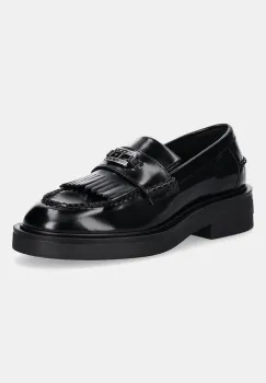 Tommy Jeans mocasini de piele TJW FRINGES LOAFER culoarea negru, cu toc plat, EN0EN02790 imagine